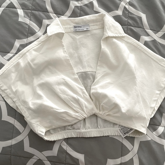 Bershka crop top size XS white linen - Picture 1 of 5
